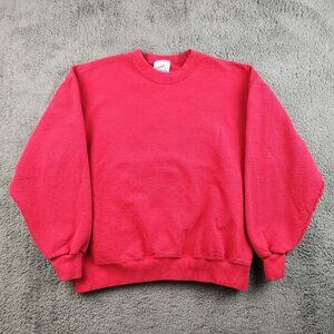 Vintage Jerzees 90's Sweatshirt Men's Large Red Blank Fleece Crew Neck USA Made